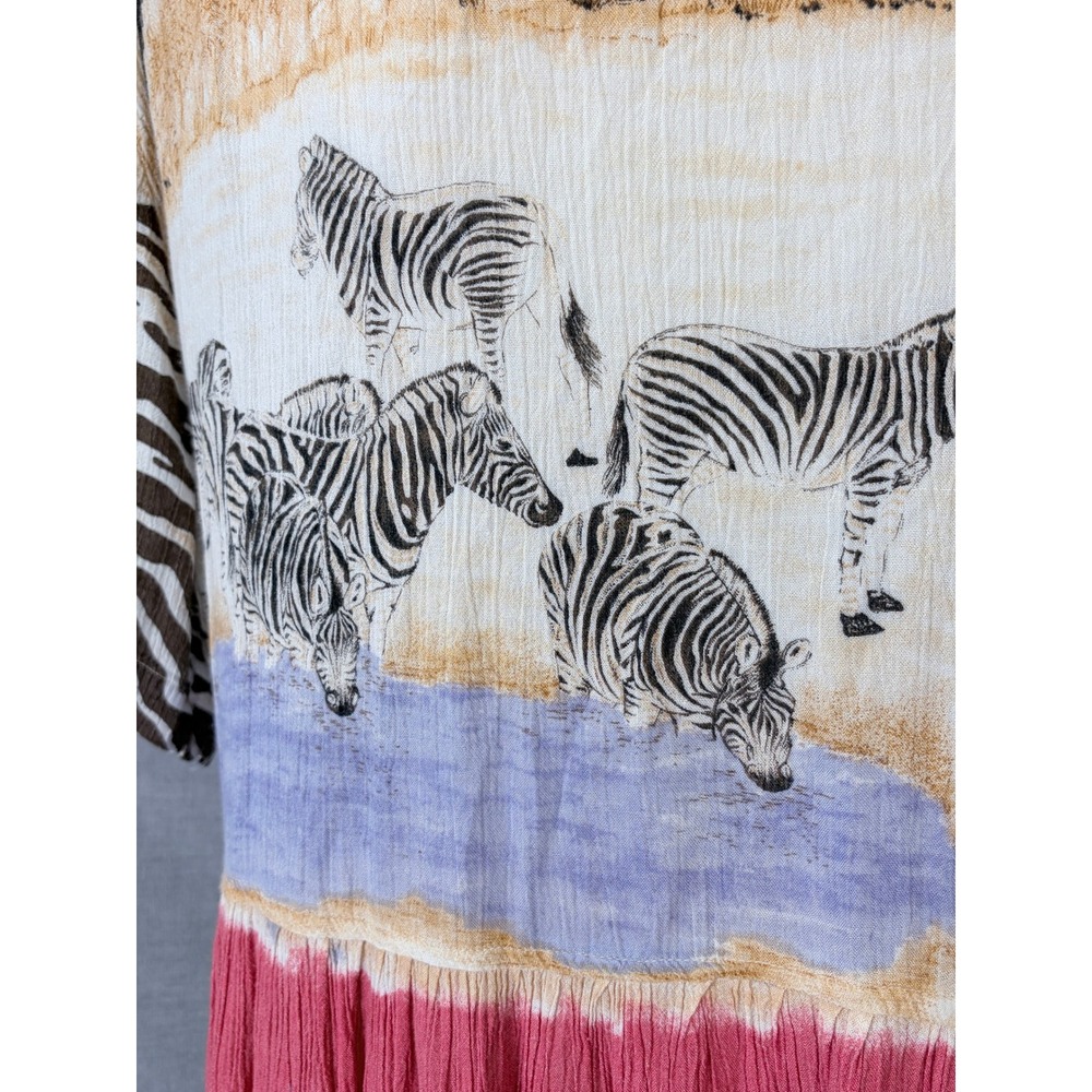 Pucci's of Palm Desert Zebra Animal Print Rayon Maxi Dress L Safari - Picture 13 of 16